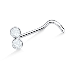 Dual Stone Silver Curved Nose Stud NSKB-630